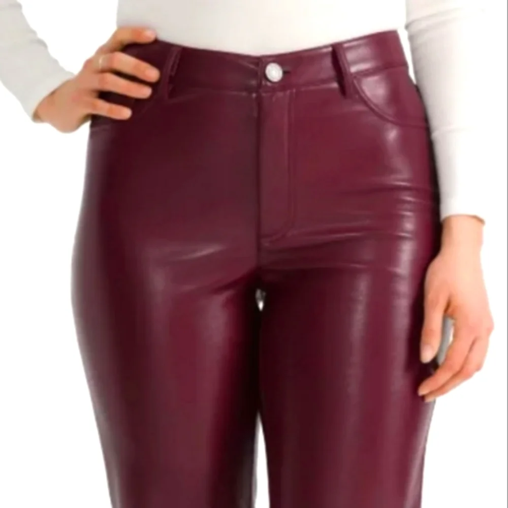 Joie Burgundy Leather Straight-Leg Pants